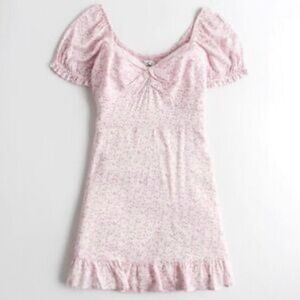 Hollister Floral Pink Twist Front Mini Dress w/ Puff Sleeve SZ M